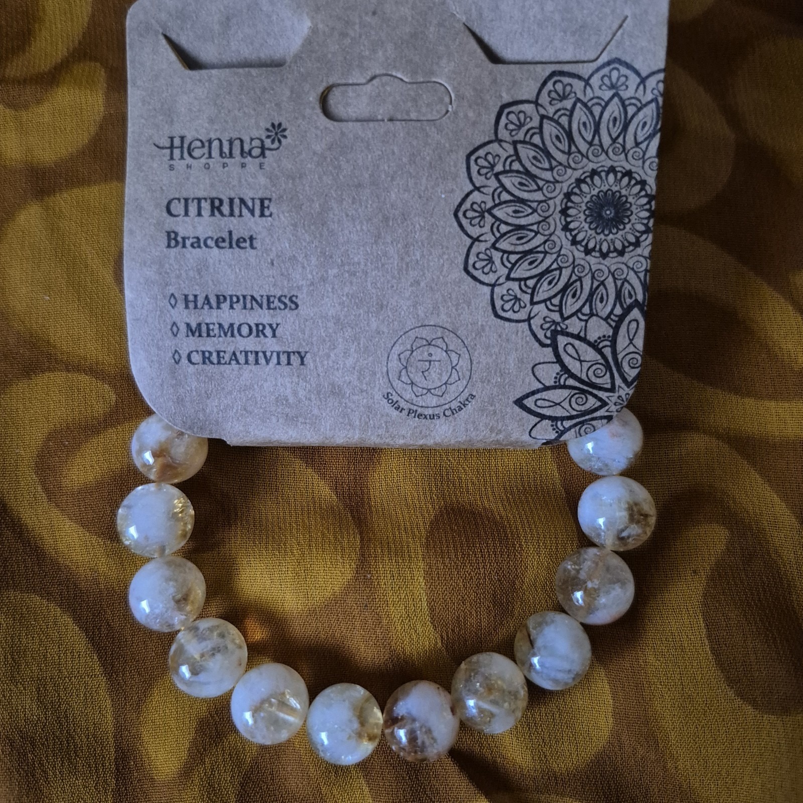 Henna Shoppe Citrine Bracelet 10 Mm Stretch Happiness Memory Creativity New